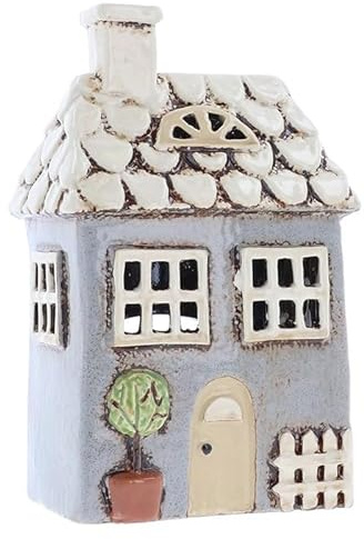 Casa de las luces | Portavelas | Portacandelas | Cerámica (Gris/Blanco 19 x 12 x 8,5 cm)