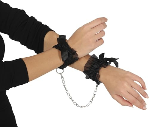 FIESTAS GUIRCA | Pulseras/Esposas Blonda Negras - Accesorio de Joyería para Disfraces de Halloween y Fiestas Temáticas - Ideal para Todos los Usuarios - Complemento de Estilo Gótico - Negro