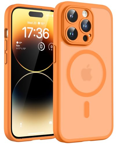 TOCOL Magnetic for iPhone 14 Pro Max Case 6.7-Inch, Fit for MagSafe, Upgraded [Full Camera Protection], [14FT Military Grade Drop Tested] Shockproof Translucent Matte Back Phone Cover (Orange)