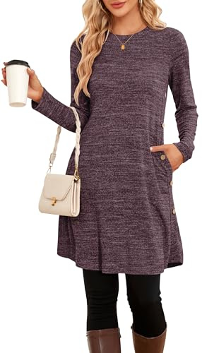 NARRAME Vestidos Tipo Jersey para Mujer de Invierno de Manga Larga con Botones causales y Bolsillos
