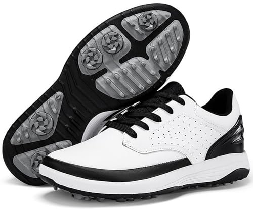 PENXZT Zapato de Golf Cuero para Hombre, Zapatillas de Golf Profesionales con Clavos, de Cuero Ligero, Extra Ancho