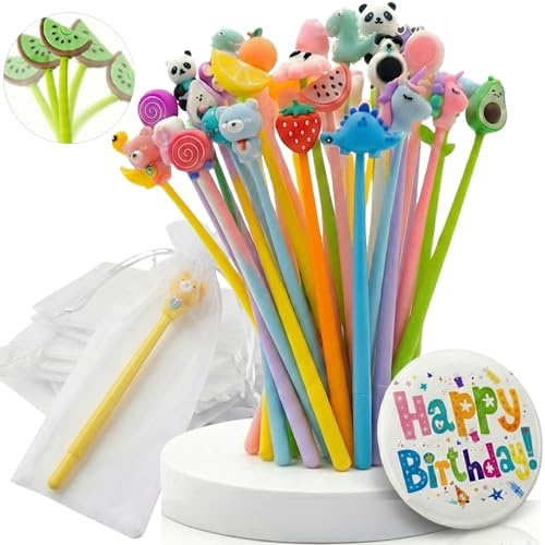KeKo Pack 30 Boligrafos Divertidos, 30 Bolsas, 1 Chapa Cumpleañera, Regalos Cumpleaños Niños Colegio, Detalles Cumpleaños Niños,Regalitos para Invitados Infantiles en Casa o Cole,Detalles para Regalar