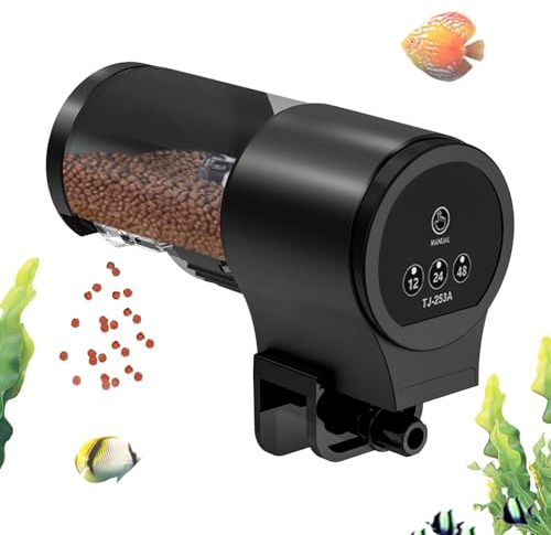 Mangiatoia per pesci per acquario, distributore manuale automatico di cibo per pesci, 100 ml, con timer 12 ore, 24 ore, 48 ore, per guppy koi, ciclidi, tartarughe, betta, gamberetti, tetra