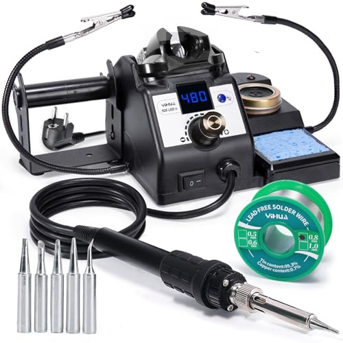 YIHUA 926LED-IV 60W estación de soldadura 90~480 ° C juego de soldador con 2 manos amigas, 5 puntas de soldadura adicionales, 35g de soldadura sin plomo(Enchufe de la UE)