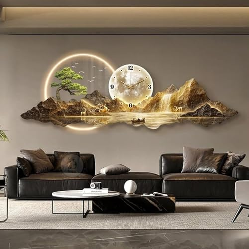 3D-väggkonst i metall med LED-ljus och klocka, modern skulptur för vardagsrum och sovrumsdekor