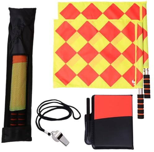 Naisfei Soccer Referee Kit Includes Red Yellow Cards Checkered Flags Premium Whistle Record, for Officials Lightweight Portable Highly Visible for Outdoor Sports.