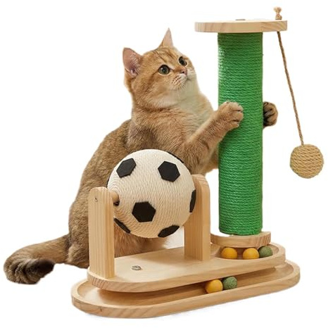 Tiragraffi per Gatti,Tiragraffi Verticale Interattivo In Legno Con Palla Di Menta - Colonna da Graffio per Gatti - per Casa Esterno Gioco Addestramento Esercizio Caccia Graffiare Arrampicata Pavimento