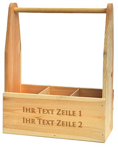 Cera & Toys® Flaschenträger für 3 Flaschen mit individueller 2-zeiliger Gravur