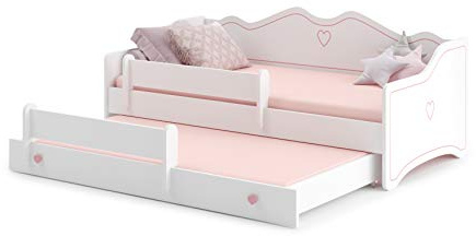 MEBLEKO Letto per bambini con funzione estraibile bianco EMMA 160x80 + 2 materassi + 2 telaio, Divano Letto con Doghe in Legno