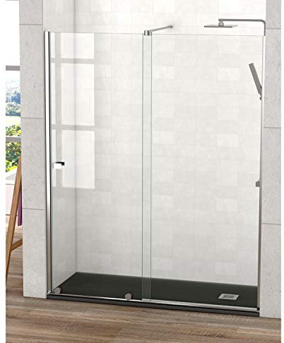 Mampara de Ducha Moderna FRONTAL CORREDERA Málaga Cromo – Fijo y puerta Corredera TRANSPARENTE – Cristal Templado 200cm Altura - Tratamiento ANTICAL y 8mm de espesor - Cromo, 165 cm