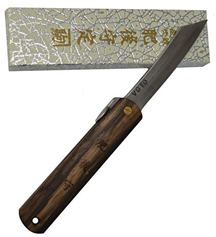 HIGO NO KAMI Navaja Japonesa de Bolsillo Plegable Cuchillo Mango de Madera Black Bombay Wood Hoja VG-10 Hecho a Mano en Japón por Nagao Kanekoma