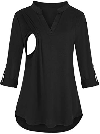 Walaka Femmes Enceinte T-Shirt Allaitement Multifonctionnel de Couleur Assortie de Pull à Manches Longues de Mode de Maternité Col Rond à Blouse Tops T-Shirt
