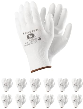 TK Gloves ROOSTER/guanti protettivi in poliestere, rivestiti in poliuretano/taglia 07, 300 paia/bianco/guanti di montaggio/guanti da lavoro