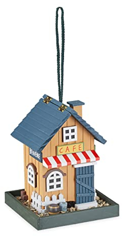 Relaxdays Vogelfutterhaus, Holz, zum Aufhängen, Café, Landhaus, HBT: 23,5x18x18 cm, Futterstelle, Wildvögel, Mehrfarbig