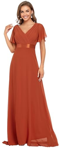 Ever-Pretty Abito Cerimonia Donna a V Linea ad A Elegante Abito da Sera Classico con Maniche a Volant Arancione 40