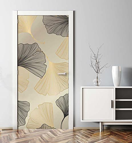 MyMaxxi - Tür bekleben mit Türtapete Türposter Türfolie Selbstklebend 90x200 fallende Ginko Blätter Muster - Tür verschönern Türaufkleber Türklebefolie Pflanze Baum gelb
