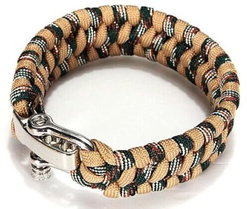 SEIWEI Paracord Survival Bracelet, Parachute Rope Woven Outdoor Bracelet with Adjustable Stainless Steel Buckle for Camping, Boating and Hiking (Camo)
