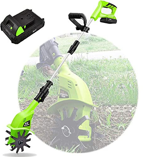 GEJLELDS Scarificateur électrique Rotavateur portatif sans Fil 20 V avec Batterie Rechargeable, Profondeur de Travail de 25 cm, motoculteur électrique Portable pour Jardins, potagers, serres