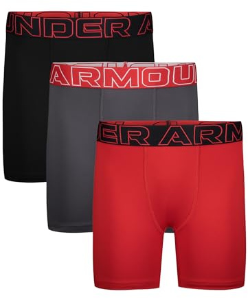 Under Armour Boys' Multipack Performance Tech Boxer Brief, Black/Red, Large