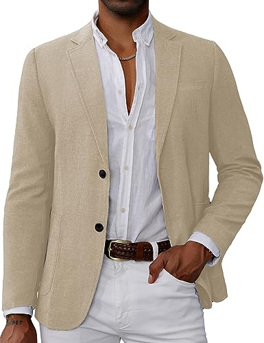 Sports Blazer for Men Casual Dress Suit Jacket Linen Slim Fit Sport Coat Business Fashion Daily Blazer Apricot XL