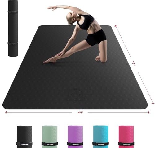 HAPBEAR Extra Large Yoga Mat - 72x48x6mm (1/4 inch), Non-Slip, Durable, Eco-Friendly, Thick Wide Exercise Mat for Home Workouts, Yoga, Pilates, Stretching, Meditation (Barefoot Exercise)