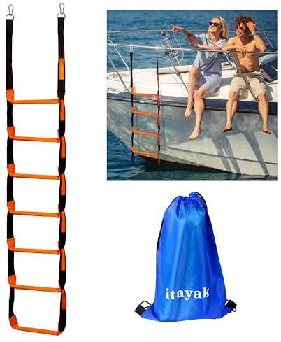 Itayak Boat Rope Ladder, 7 Step Boat Ladder, Foldable Assist Boarding Outdoor Climbing Rope Ladder for Inflatable Boat, Pontoon Boat, Sailboat, Kayak, Motorboat, Canoeing