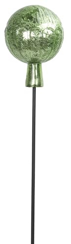 Posiwio dekorativer ausgefallener Gartenstecker mit geprägter Rosenkugel Glaskugel in Cracklee-Optik Silber rosa hellgrün und 2 möglichen Größen (hellgrün, klein), P10599