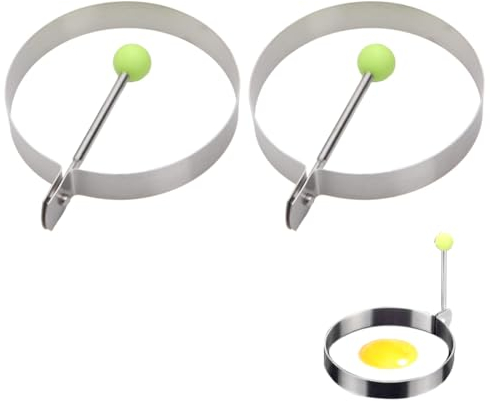 QEQSHQO 2 Pezzi Anelli per Uova, Edelstahl, Uovo Fritto Stampo Antiaderenti, Rotondi Stella Cuore Fiore, Stampi per Uova con Spazzola in Silicone, per Pancake, Polpettone