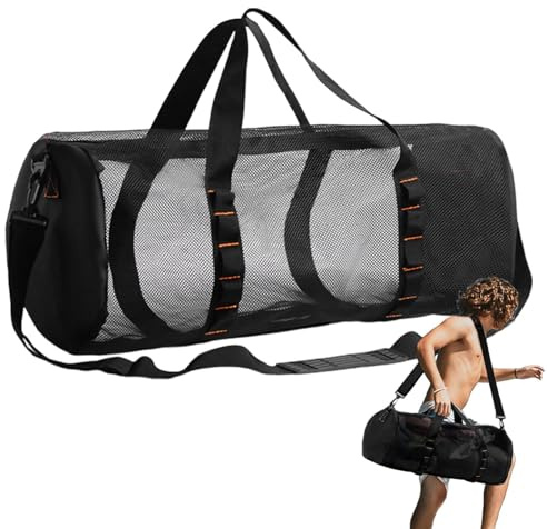 Borsa a rete per Immersioni - Borsa a rete per attrezzatura da snorkeling e immersioni | Borsa da snorkeling Borsa da spiaggia in tela | Borsa cilindrica a rete extra large con cerniera, impermeabile