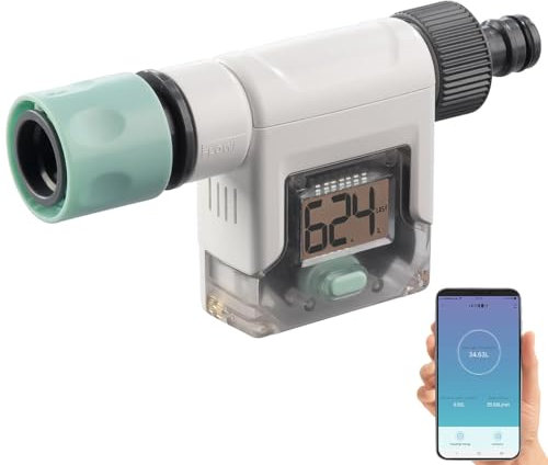 Royal Gardineer Wassermengen-Messer: Smart-Wasserzähler für Gartenschlauch mit Display, Versandrückläufer (Durchlaufzähler, Zähler, Adapter)