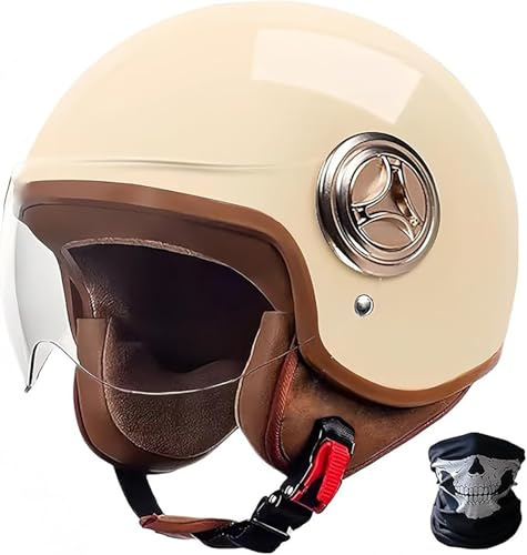 Casque De Moto Rétro Casque De Moto Casques Jet Et Demi-Jet avec Visière Casque Demi-Ouvert Vintage Approuvé ECE pour Adultes Hommes Et Femmes pour Vélo Scooter Chopper Cruiser A,(55-61CM)