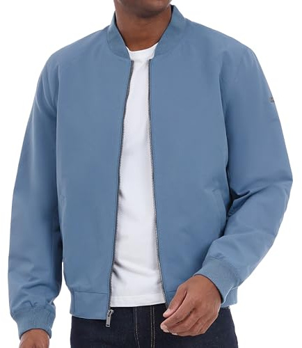 Michael Kors Men's Lightweight Bomber Jacket, Wind and Water Resistant, Dark Chambray Blue, Large