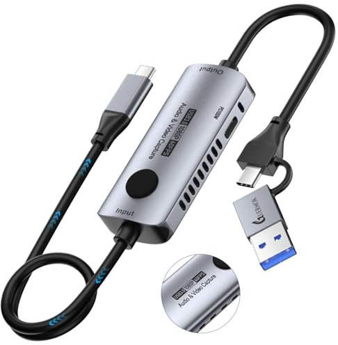 Guermok USB3.0 Video Capture Karte mit PD 100W, 4K HDMI zu USB-A/C, 2K@30Hz & 1080P@60Hz für Konsolen- & Handheld-Spiele auf Tablet & VR, Kompatibel mit Switch,PS, PC