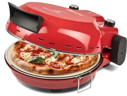 Girmi FP50 Four à pizza Quisipizza, 1800 W, 420°C, Parois froids, Pierre réfractaire détachable de 31 cm, Minuterie, Double résistance, Livre de recettes inclus, Rouge