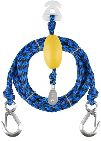 16FT Tow Rope for Tubing Tow Harness with Pulley Water Sport Lines Water Sports Tow Rope Heavy Duty Boat Tow Harness with 2 Stainless Steel Hook(Blue)