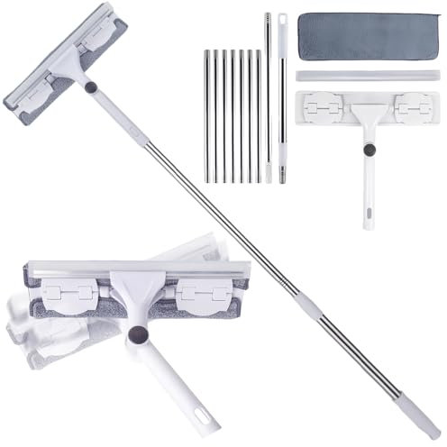 Tergicristalli telescopico 3,6 m, lavavetri con asta telescopica (35 cm), 2 in 1 con asta di prolunga, set di pulizia per finestre con squeegee e panno in microfibra per finestre alte