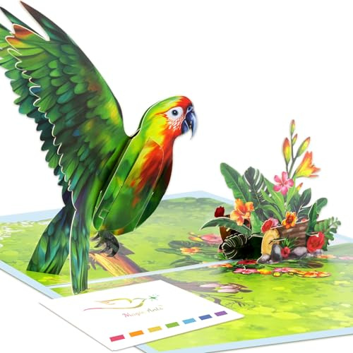 Biglietto pop-up 3D di simpatia per donne e uomini, motivo fiori e pappagallo, con busta e biglietti vuoti separati per pensare a te, incoraggiamento, condoglianze
