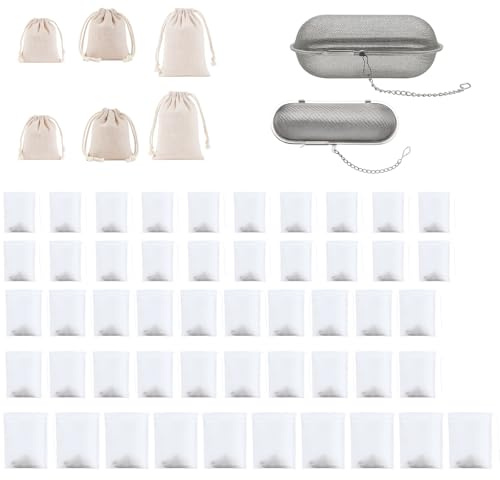 Saquitos de especias para cocinar, 57 unidades de saquitos de algodón pequeños, bolsas de especias para cocinar, colador de especias para cocinar, bolsas de té para rellenar, ideal para especias