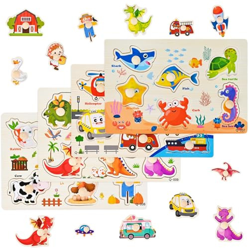 Wooderma Holzpuzzle 1 Jahr, Steckpuzzle Bauernhof | Steckpuzzle Holz für Junge und Mädchen 12-36 Monate | Montessori Spielzeug Holzspielzeug Baby | Kinder Greifpuzzle Weihnacht Geburtstag Geschenk