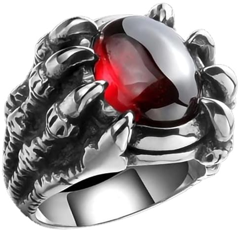 VANZACK Anillo De Gema Roja Con Garra De DragóN Para Hombre DiseñO Punk EstéTico Joyería Creativa Para Fiesta Cosplay Y Uso Diario