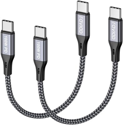 RAVIAD 100 W USB C till USB C-kabel 15 CM/set med 2, USB C-kabel snabbladdning | Flätad nylon PD 5A USBC-kabel kort för iPhone 17/16/16/15/Pro/Pro Max/Air, Samsung Galaxy S26/S25, iPad, MacBook, Pixel