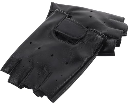 MALUGOGO Halbfingerhandschuhe aus Leder für Outdoor Sport Flexible Bedienung und Haltbarkeit 1 Paar Schwarze Fahrradhandschuhe für Jungen und Mädchen