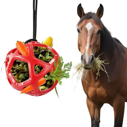 Horse Hay Feeder Ball 28cm Large Size, Hanging TPR Slow Feed Hay Ball, Extra Big Chew Resistant Foraging Toy for Horse Goat Sheep, Boredom Relief Stable Accessory (Red)