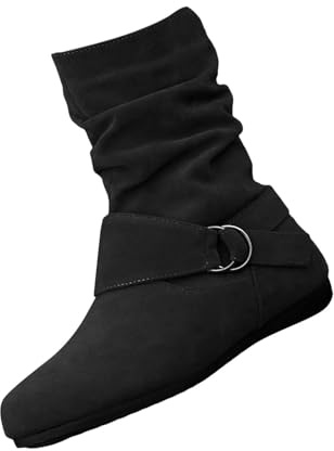 Botas holgadas de media pantorrilla para mujer, botas planas de media pantorrilla, botines antideslizantes ligeros sin cordones, zapatos para caminar con hebilla, calzado casual para oficina, negocios