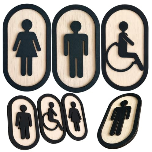 Olesea Set de 3 Carteles Baño de Madera | WC Hombre, Mujer y Adaptado Adhesivos