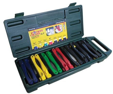 FastCap Pocket Wood Chisels Tool Kit with Foldable Nylon Handle for Carpentry and Woodworking - Precision Tool Steel, 56-58 Rockwell Hardness - 80559