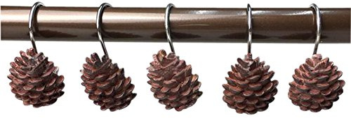 Gracelife Set of 12 Pinecone Shower Curtain Hooks Bathroom Rolling Hangers Curtain Sliding Hooks Resin Pothook