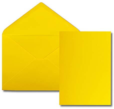 FarbenFroh by GUSTAV NEUSER 25 Stück Karte mit Umschlag Set - Einzel-Karten Din A5-14,8 x 21 cm gelb mit Brief-Umschlägen Din C5-15,4 x 22 cm gelb - Nassklebung