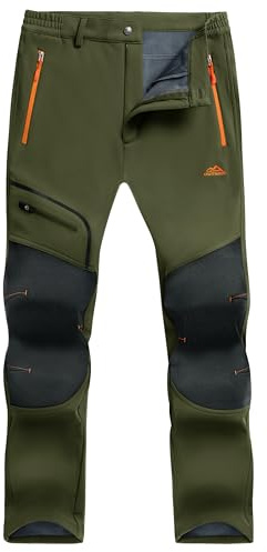 TACVASEN Trousers for Men Waterproof Hiking Trouser Mountain Camping Pants Winter Thick Soft Fishing Pant Pockets Army Green