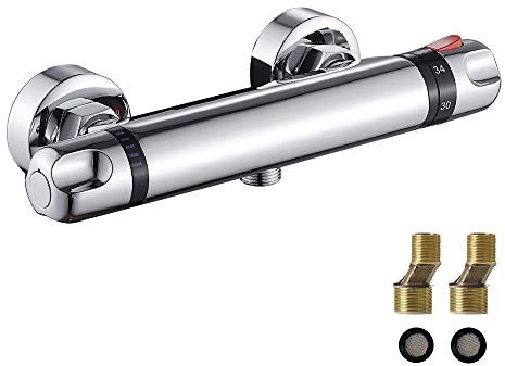 Grifo Termostatico Ducha,Mezclador Termostato de Ducha Grifo Monomando con Botón de Seguridad de 38 ° C Baño Cabezal de Ducha Cromado para Niños, Seguridad